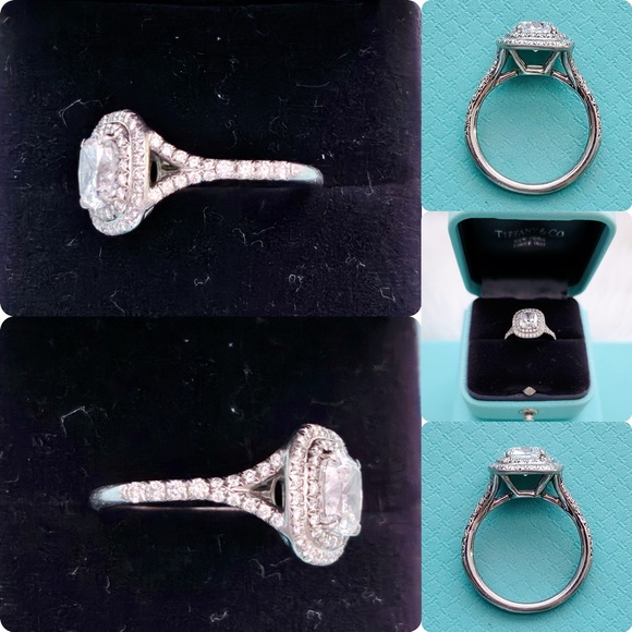 Tiffany & Co. Soleste Cushion Double Halo Diamond Engagement Ring 1.63 ct D VS1 - Picture 4 of 12